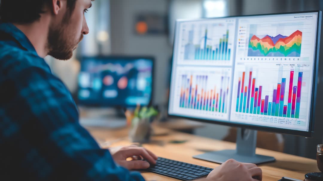 Person reviewing business dashboards at a computer