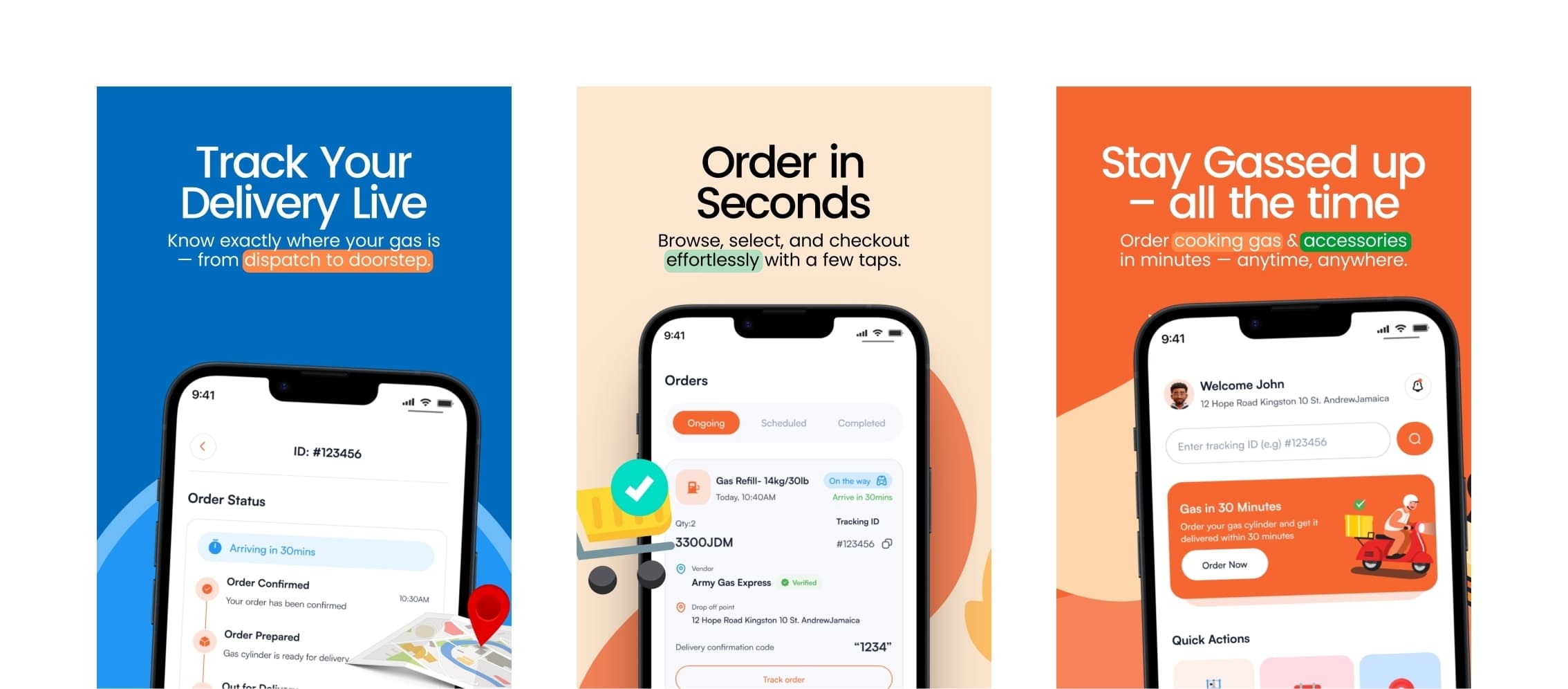 Jecco customer screens for live tracking, ordering and gas delivery
